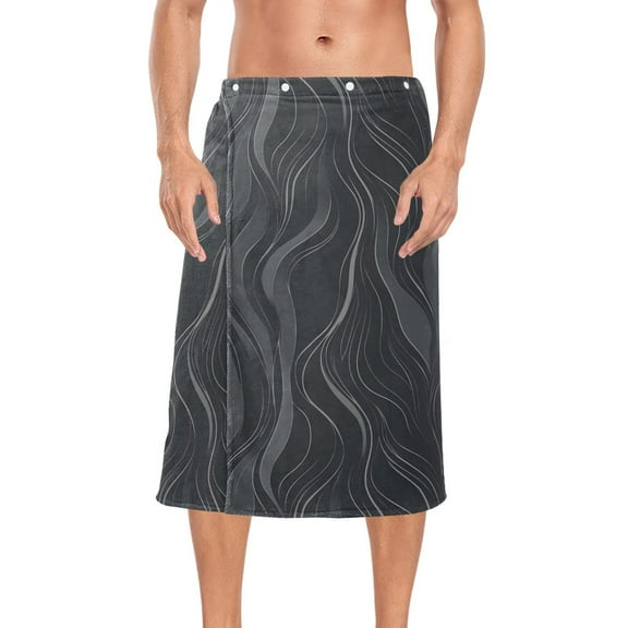 Ryvnso Men's Adjustable Shower Wrap Gray Wave Lines Bath Towels with Snap Closure 28 x 60 inch