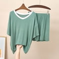 thumbnail image 2 of Yeaiivve Bamboo Pajamas Set for Women Color Block Short Sleeve Cooling Tops and Shorts Comfy Soft Summer Pjs Sets Loose Pleated Loungewear Green,L, 2 of 7