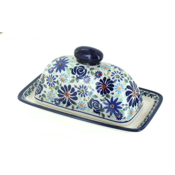 Blue Rose Polish Pottery Fantasy Butter Dish