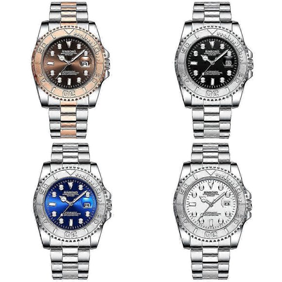 BINBOND B930 Gear Quartz Watch, Color: White Steel-Black White Steel-Black