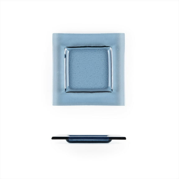 Turgla Fusion Glass 6" x 6" Square Transparent Blue Glass Plate (Set of 4)