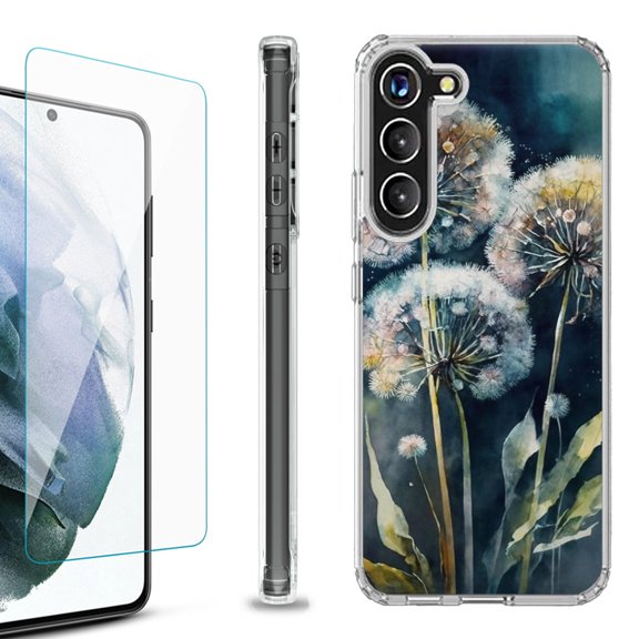 OneToughShield ® for Samsung Galaxy S23  S23 Plus 5G Shockproof Bumper Phone Case, with Tempered Glass Screen Protector - Dandelion Color