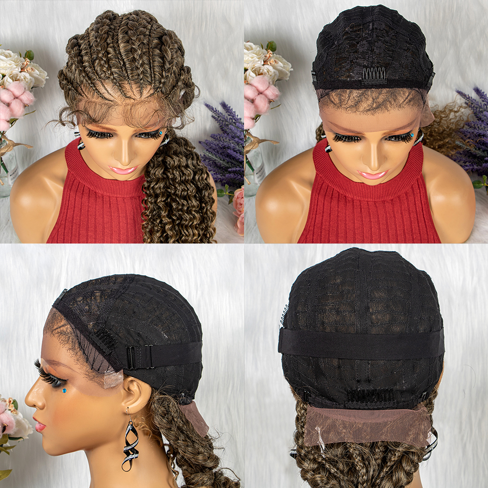 28 Inches Lace Frontal Synthetic Braided Wigs Lace Front Braided Ponytail Wig Natural Knotless with Baby Hair for Black Women Daily Use (1B/27 Color)