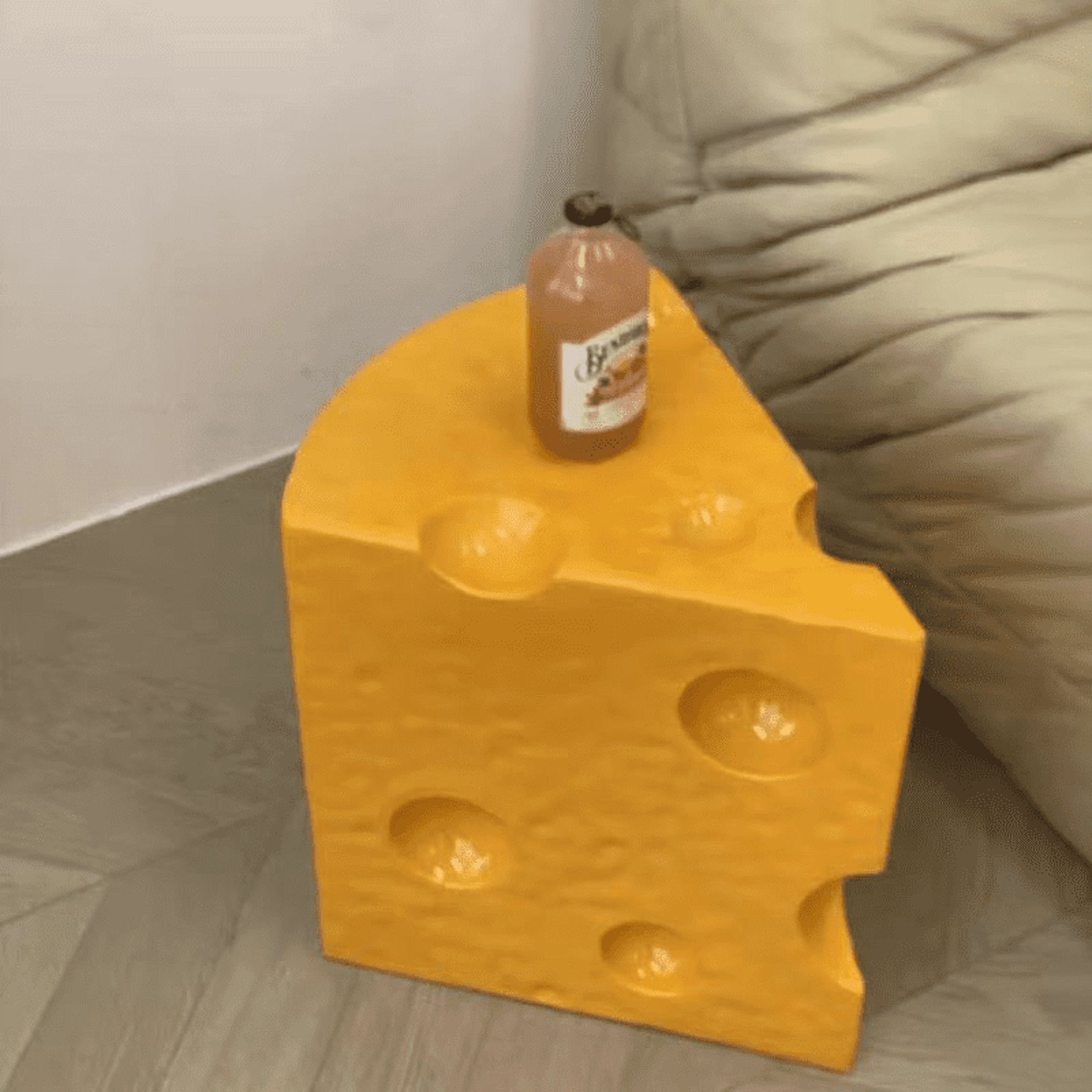 Creative Triangular Side Table, Cheese Decorative Sofa Table, Cute Coffee End Table, Sofa Stool Small Bedside Table for Living Room Bedroom(Yellow,14"L x 13"W x 16"H))