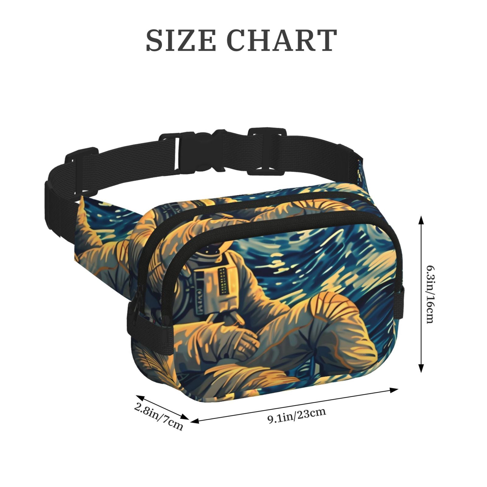 Fuzoiu Astronaut Starry Night Print Unisex Square Double Layer Waist Bag,Crossbody Fanny Pack Travel Workout Accessory