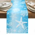 thumbnail image 2 of Marine Life Table Runner, Starfish Shell Coral Gradient Blue Ocean Cotton Linen Kitchen Table Decoration Washable Dining Tabletop Runners for Home Party Decor 14x72 Inches, 2 of 9