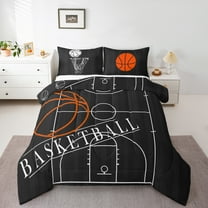 Basketball Bedding Queen Size Sports Theme Comforter Set, Ball Gamer Duvet Insert Basketball Printed Reversible Quilt Set, Black Bedding Comforters & Sets