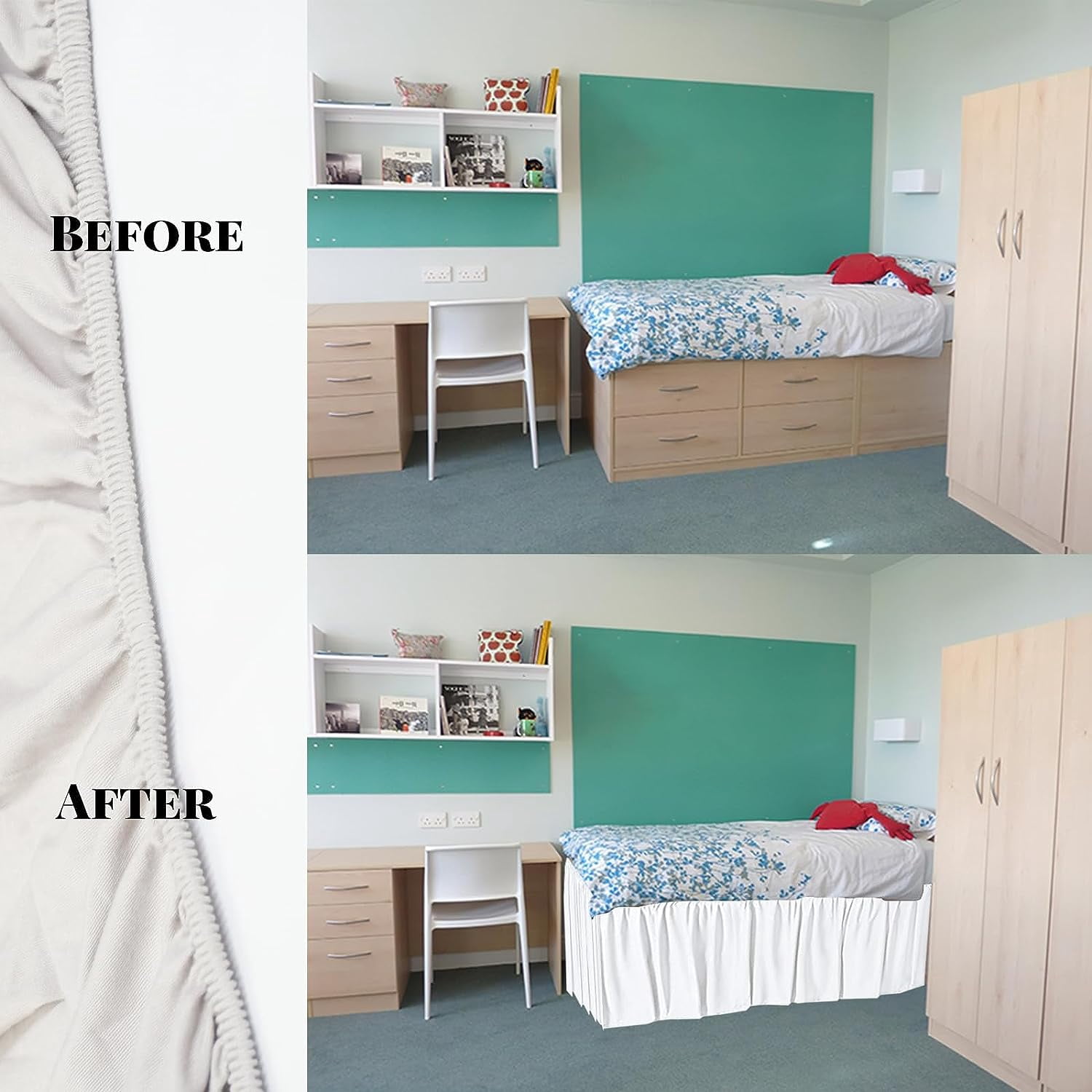 Dorm Room Bed Skirt, 32/36" Drop Long Dorm Room Bed Skirt College Dorm Bed Skirt, Ruffled Dorm Sized College Dorm Bed Skirt