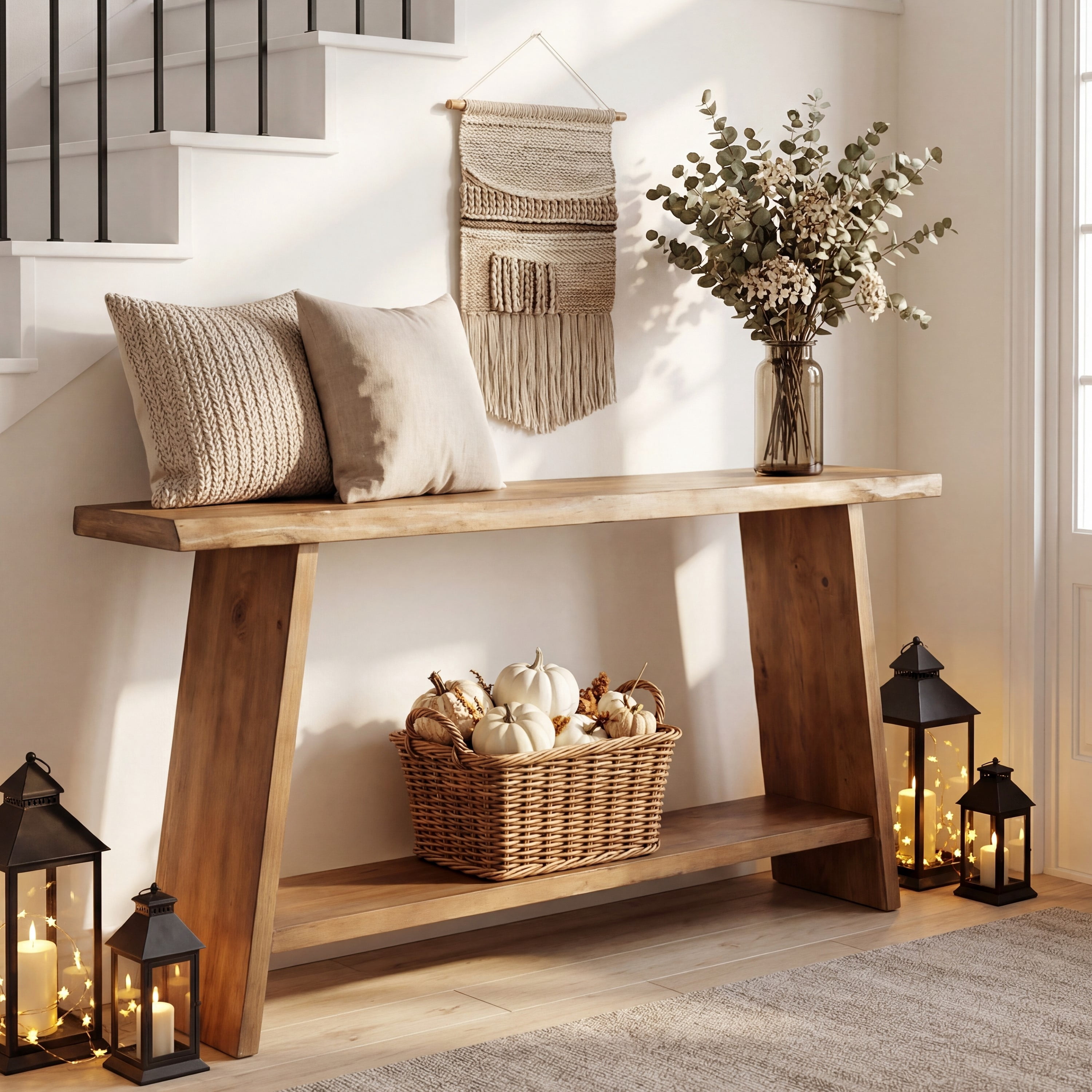 63" Solid Wood Console Table with 2-Tier Storage, Narrow Entryway Table, Slim Sofa Table for Hallway, Living Room, Foyer, Brown