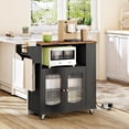 thumbnail image 2 of Kitchen Island with Power Outlet, Rolling Kitchen Island with Glass Doors and Open Storage Shelf, Island Table with Spice Rack, Towel Rack for Kitchen, Rustic Brown and Black, 2 of 9