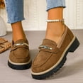 thumbnail image 2 of Rokment Womens Vintage Slip on penny Loafers Retro Suede Platform Chunky Lug Sole Oxfords Dress Shoes for Business Work Khaki Size 7, 2 of 7