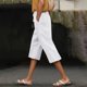 thumbnail image 2 of Pantalones informales para mujer Pantalones cortos con cintura elástica y cordón - Cómodos para el día a día en primavera, verano y otoño, 2 of 6