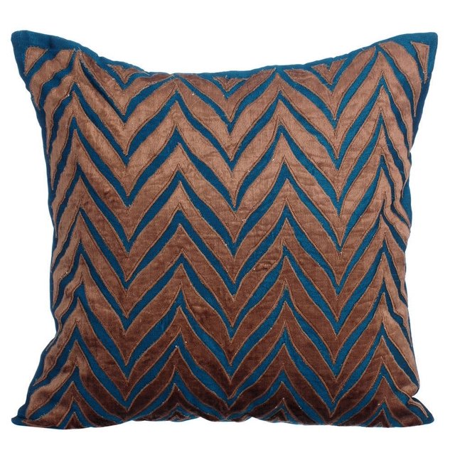 The HomeCentric Throw Pillow Cover, Euro Sham Cover, Decorative Pillow Covers Pack of 2, 24x24 inch (60x60 cm) Blue, Velvet Throw Pillow Covers, Handmade Pillow Covers, Style Easter - Chevron Escape