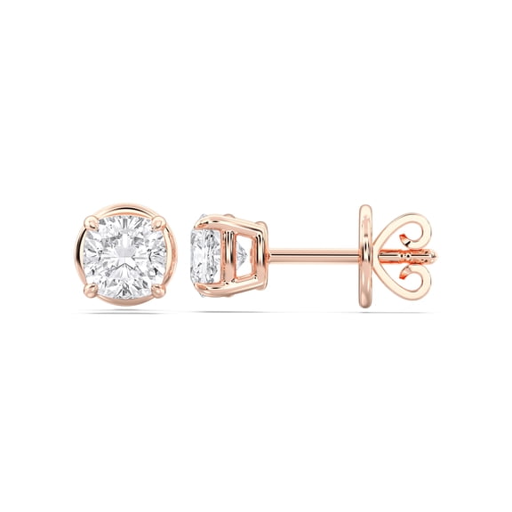 KEEVA JEWELS 1.00 Carat Cushion Moissanite Push Back Stud Earring for Women Rose Gold Plated Silver