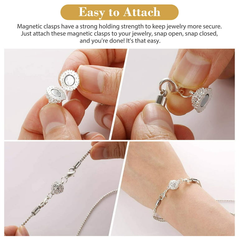 16pcs Magnetic Lobster Clasps, TSV Silver & Gold Color Jewelry Extenders,  Magnetic Locking Clasp Including Round Ball Closures Rhinestone Ball  Cylindrical Clasps for Necklace Bracelet DIY 