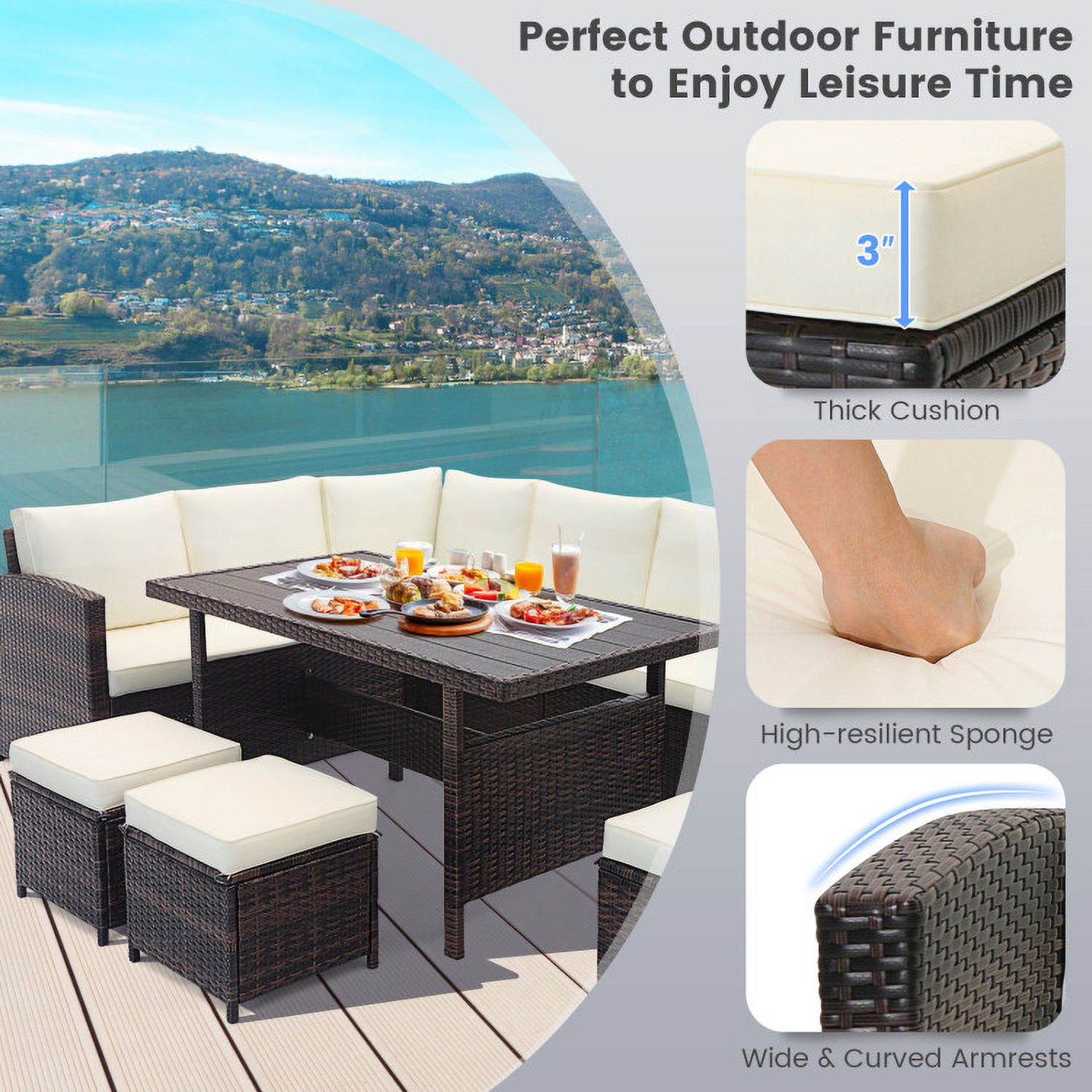 Aimee Lii 7 Pieces Wicker Patio Furniture Set, Outdoor Patio Furniture, White Aimee Lii 7 Pieces Wicker Patio Furniture Set, Outdoor Patio Furniture, White