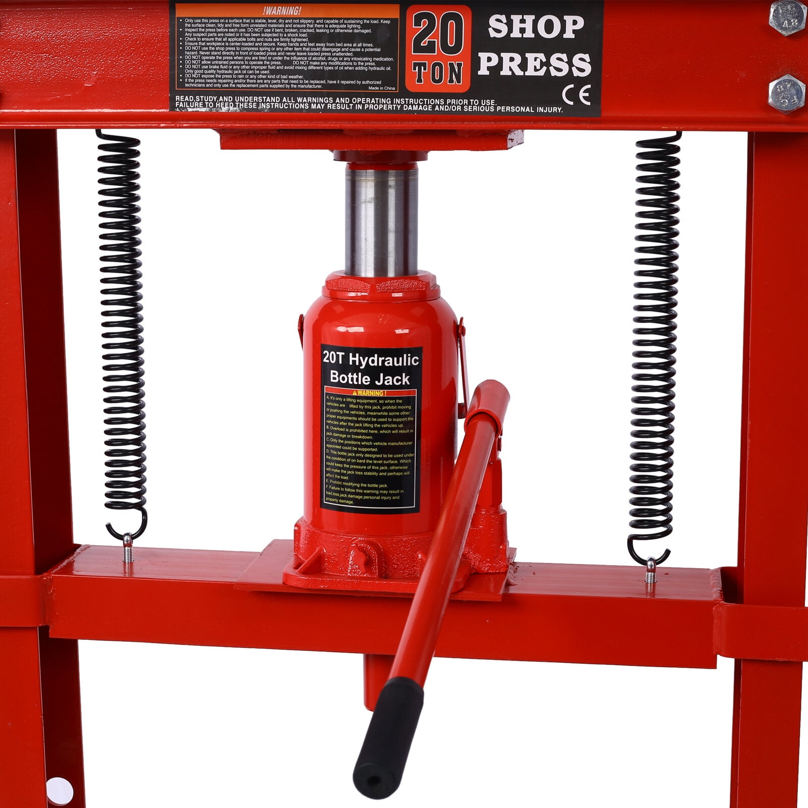 , 20 Ton Bottle Jack Shop Press, Bend, Straighten, or Press Parts, Install Bearings, U-Joints, Bushings, Ball Joints, and Pulleys,RED, Red ,Steel ,