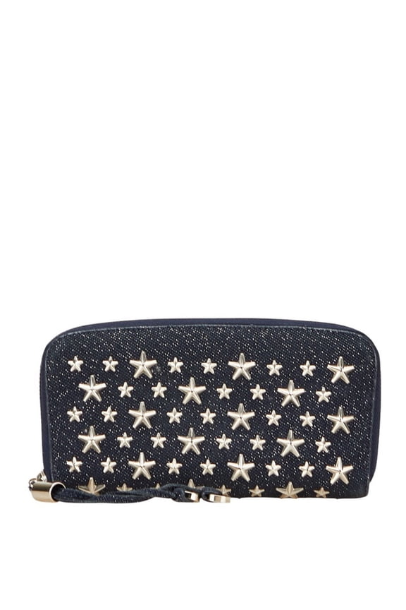 Pre-Owned Jimmy Choo Star Studs Long Wallet Navy Canvas Leather Women's JIMMY CHOO (Good)