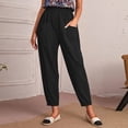 thumbnail image 2 of EDFBUYKRS Female Women Pants Casual Linen Pants Women Petite Short Length Women's Spring and Summer and Linen Solid Color Casual Stitching Wide-Leg Trousers Loose Pocket Straight-Leg Pants Xxl, 2 of 7