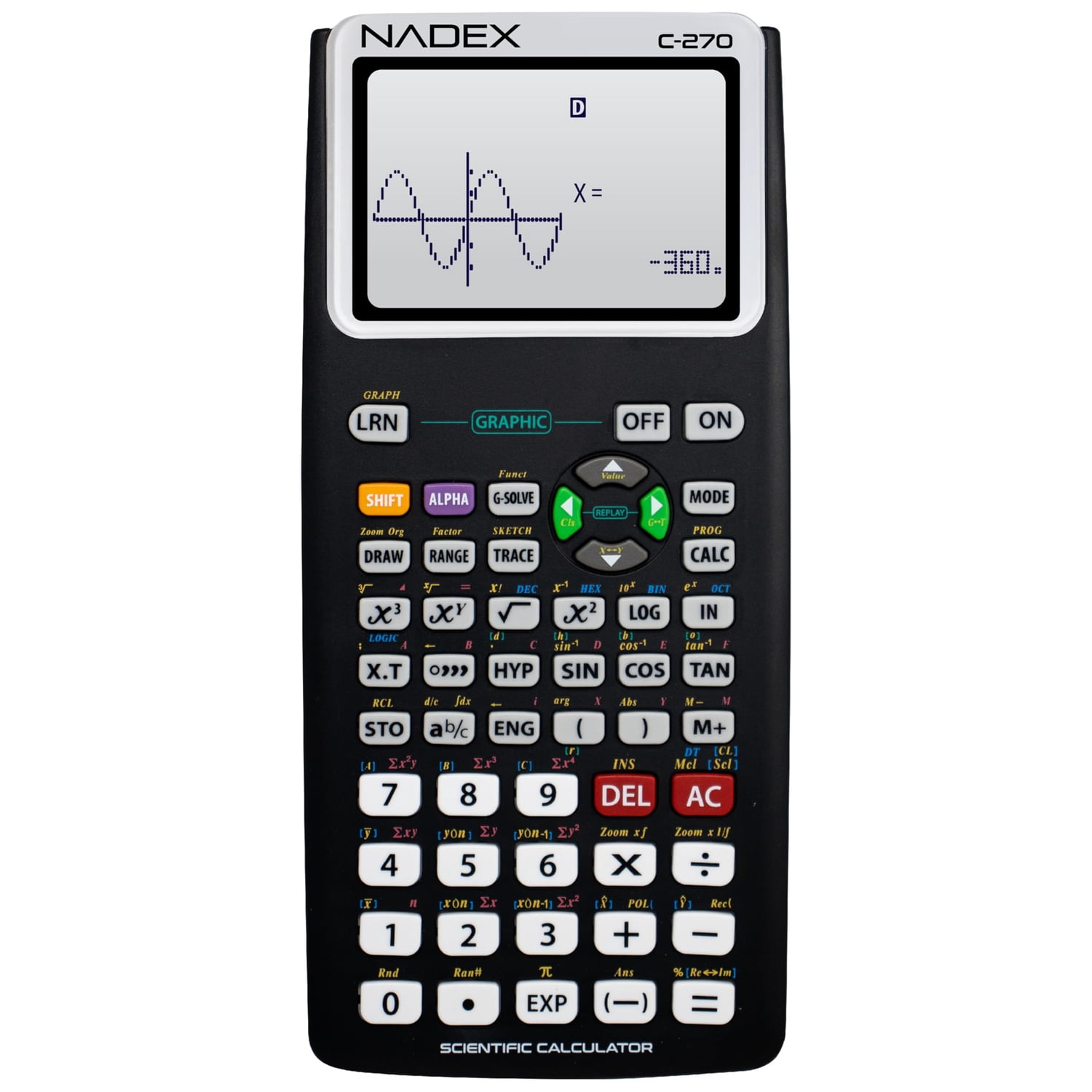 Nadex Coins C-270 Scientific Calculator with Black and White Graph Functions, Battery Powered (Black), NXTE-1699