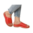 thumbnail image 3 of UDAUDU Women's Sandals Slides Wedge Open Toe Thick Sole Lightweight Slip Resistant Cozy Roman Style Beach Sandal Summer Walking Shoes Red 8.5 Wide, 3 of 5