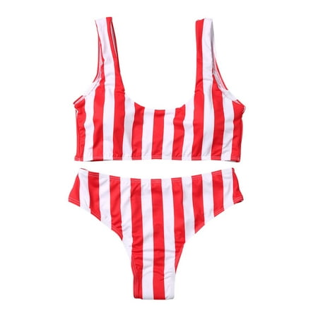 Vertical Stripe Two Pieces Bikini Swim Set Sexy Bikini Swimming Suit ...
