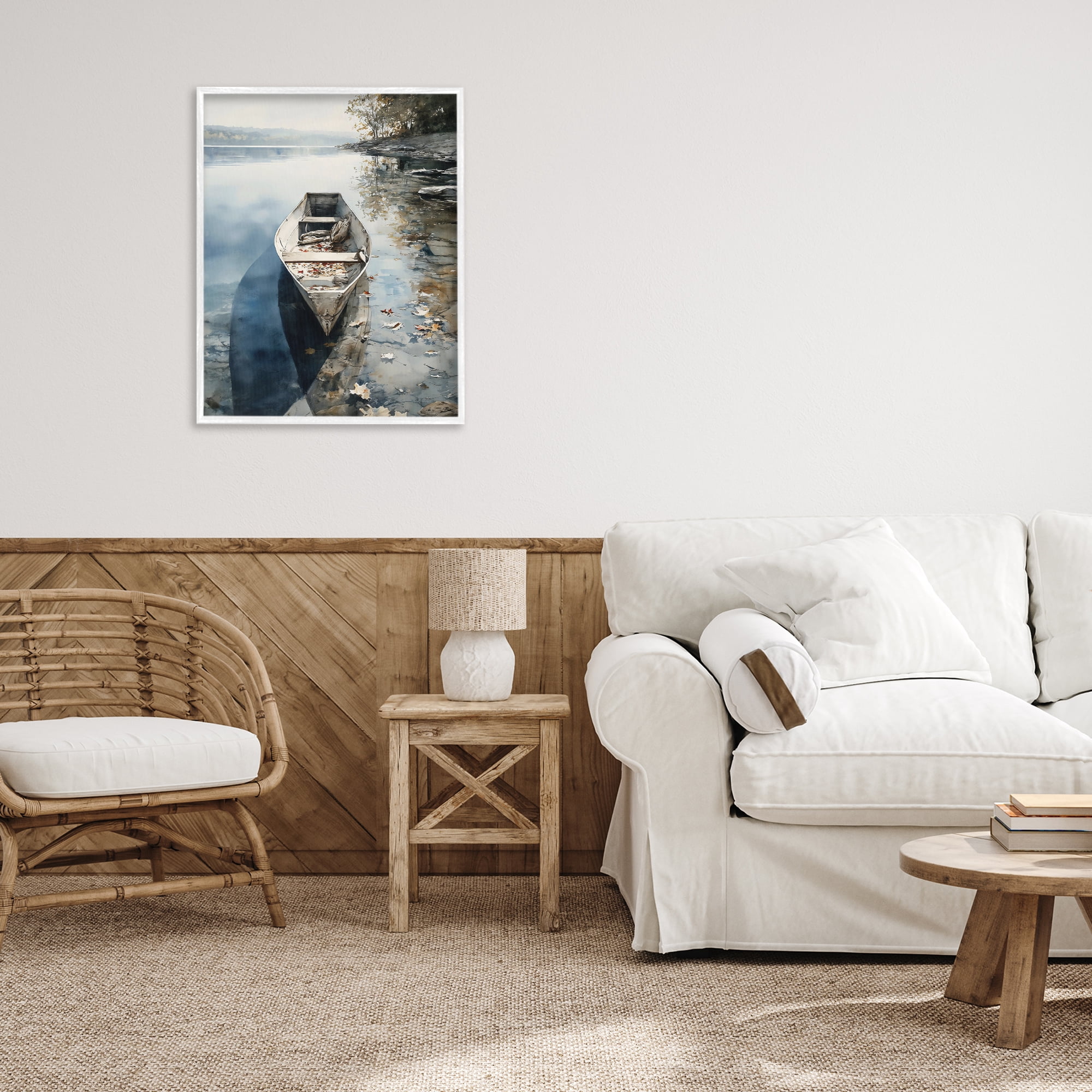 Stupell Industries Boat In The Fall Reflection White Framed Giclee Art, design by Franklyn Gregory