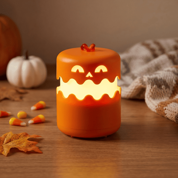 Yashow Orange Pumpkin Plastic Halloween Lantern Foldable Hanging Handheld Spooky Ambient Lamp with String for Outdoor Trick or Treat Party Decoration, 3.3 inch, 1-Pack