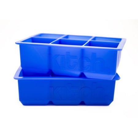 Large Cube Silicone Ice Tray, 2 Pack by Kitch, Giant 2 Inch Ice Cubes Keep Your Drink Cooled for Hours - Cobalt (Best Ice Cube Trays For Cocktails)