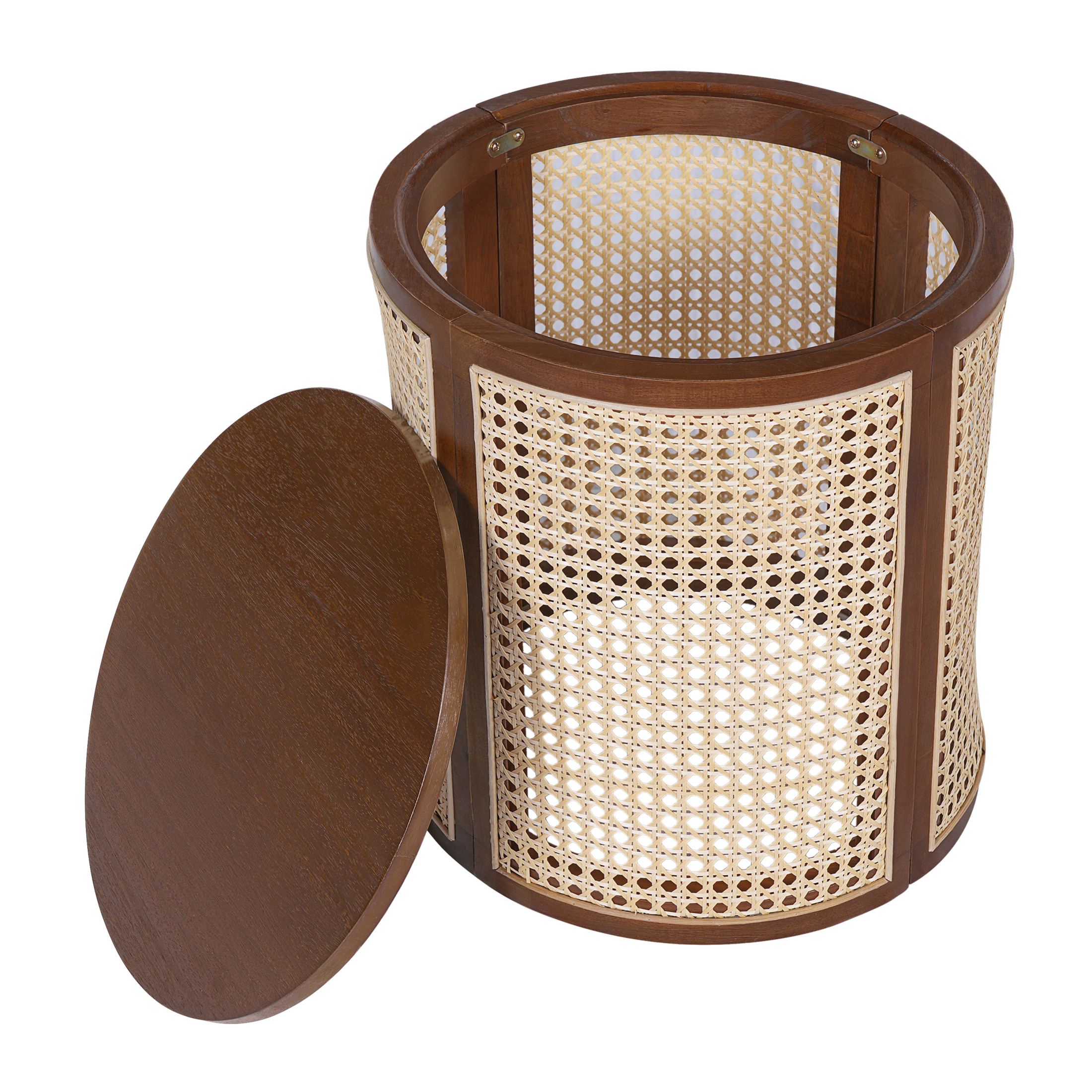 Christopher Knight Home 15.7" Round End Table, Hollow Woven Rattan Side Table, Wood Frame, Dark Brown