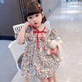 thumbnail image 4 of Uccdo Kids Girls Floral Print Beach Dress Sundress Toddler Girl Casual Short Sleeve Party Dresses 3-8T, 4 of 6