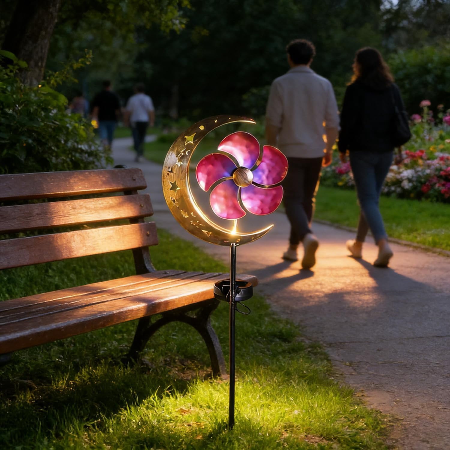 3PCS Solar Moon Windmill Decorative Garden Light - Metal Stake Windmill with Glass Ball LED, Outdoor Lawn Lamp for Yard Decoration