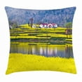 thumbnail image 1 of Yellow Flower Throw Pillow Cushion Cover, Rural Spring Scenery in Northern Shaanxi China Blossoming Farmland, Decorative Square Accent Pillow Case, 20 X 20 Inches, Yellow Hunter Green, by Ambesonne, 1 of 2