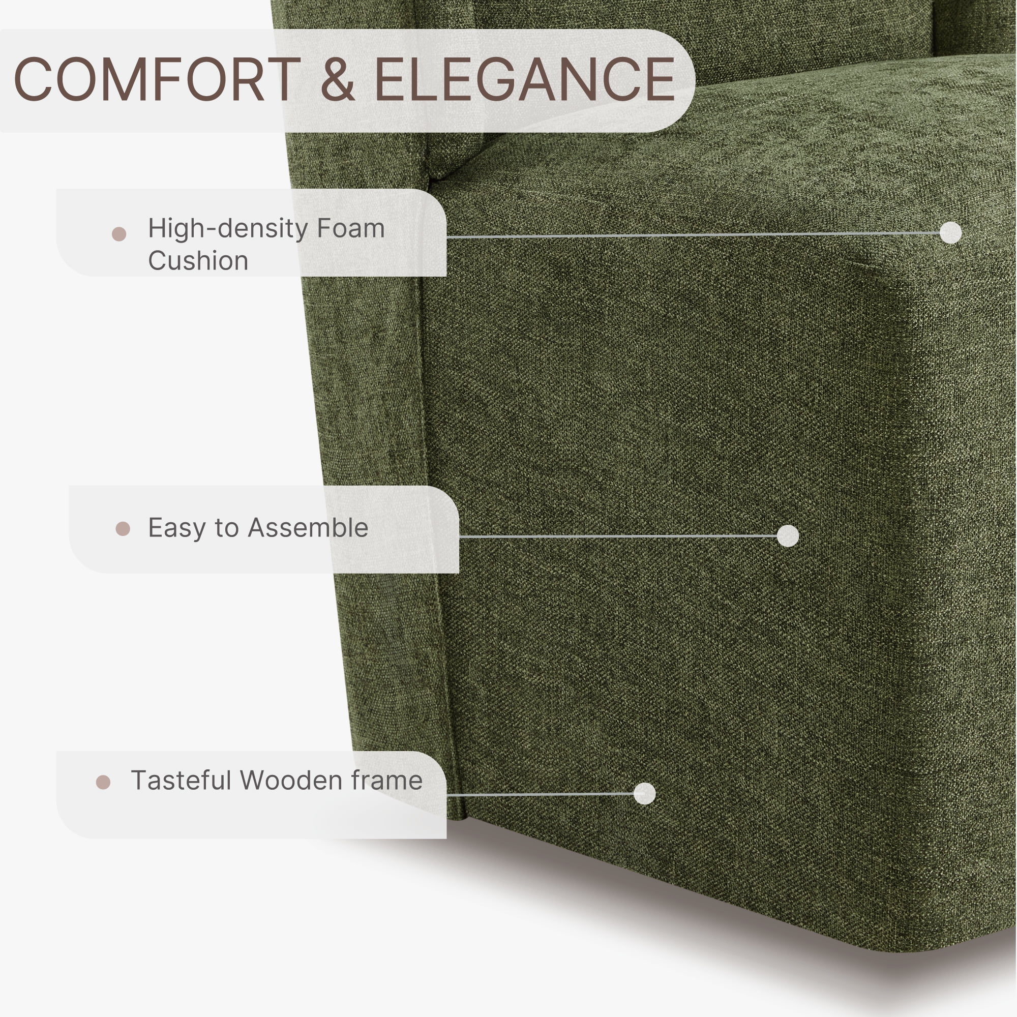 Spruce & Spring Anywhere Upholstered Dining Chair with Hidden Detachable Casters, Stain-Resistant Linen-Look Fabric, Green