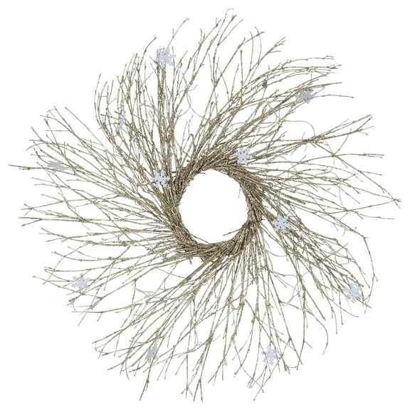 Northlight Pre-lit Glittered Twig and Snowflake Christmas Wreath - 28" - Warm White LED Lights