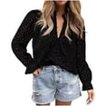 thumbnail image 1 of Timegard Womens Tops V Neck Button Hollow out Blouse Casual Ruffle Long Sleeve Shirts Tops Solid Color, 1 of 5