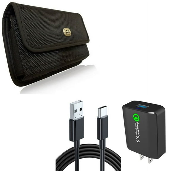 Case Belt Clip & Home Charger for iPhone 15 Pro Max - Rugged Holster Canvas Cover and 18W Fast 6ft USB Cable Type-C Quick Charge V5O for iPhone 15 Pro Max (6.7")