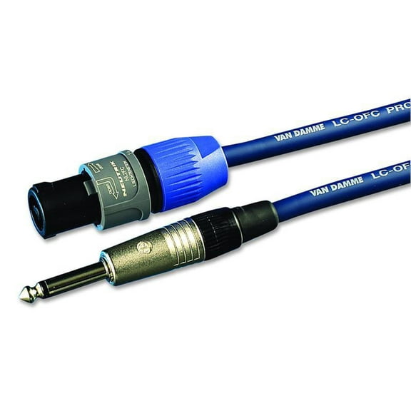 VDC - 4 Pin Speakon to 6.35mm (1/4") Mono Jack Plug to Plug Lead, 10m Blue