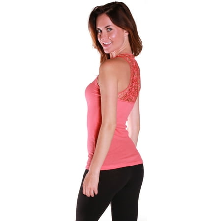 - emmalise women's fashion ribbed tank top with crochet back - junior sizing