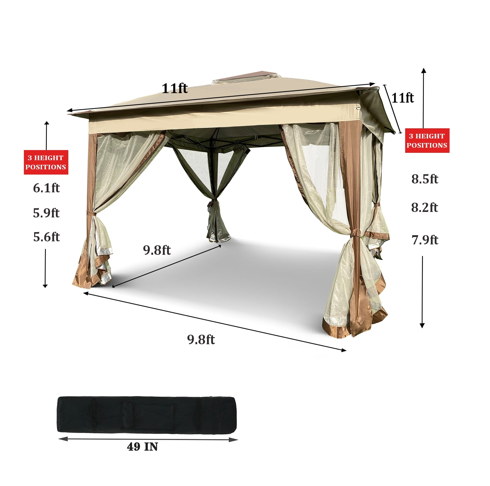 Pop Up Gazebo Canopy 11x11 Ft, Outdoor Event Tent with Removable Zipper Netting, 2-Tier Soft Top Shelter for Patio, Garden, Camping, Instant Setup, Coffee