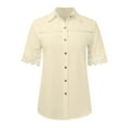 thumbnail image 4 of GigrtiJin Blouses for Women Dressy Casual Summer Lace Trim Short Sleeve Tops Button down Loose Collared Work T Shirts, 4 of 5
