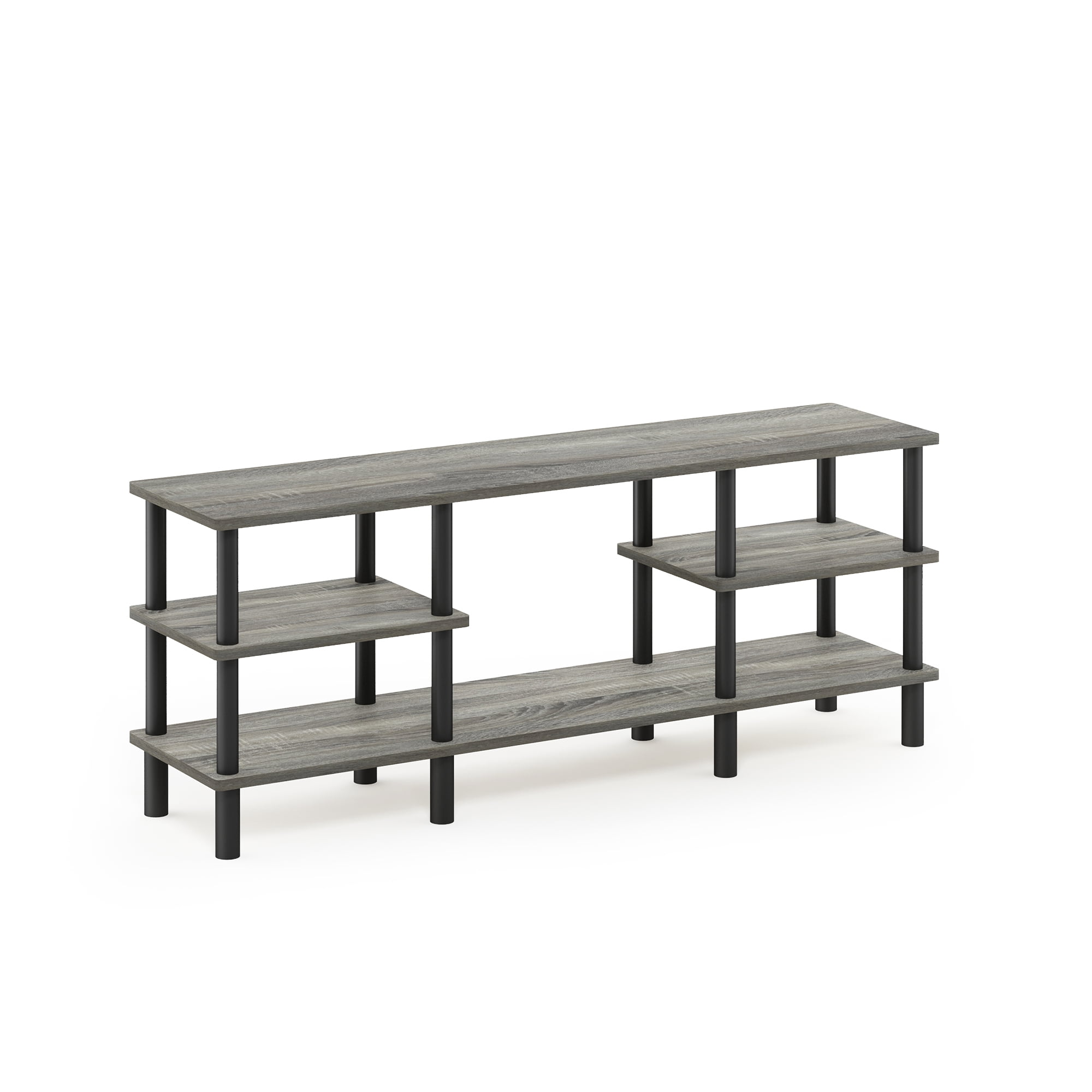 Furinno Turn-N-Tube Toolless Assemny TV Stand for TV up to 55 Inch, 3-Tier Grey Entertainment Center with Storage Shelf, TV Console, for Living Room, Bedroom, Grey Oak