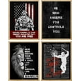 thumbnail image 3 of PixonSign Framed Wall Art, American Flag Lion Inspirational Print, Adhesive Canvas Posters, Set of 4 Boy's Bedroom Illustration Wall Decor Prints, Contemporary Wall Décor - 8"x10" Natural, 3 of 5