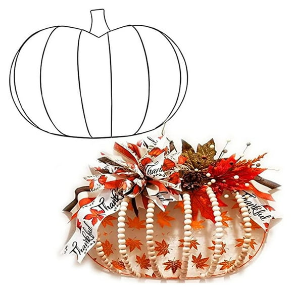 Autumn Pumpkin Shaped Metal Wreath Form,Kitchen DIY Craft Decorations,Autumn Thanksgiving Holiday Home DIY Project Craft,Large Pumpkin Wreath Form Metal Wire Frame,Indoor Outdoor Garden Porch(1 pcs)