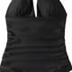 thumbnail image 3 of Bikini negro ajustado sin espalda con control de abdomen, traje de baño sin aros - Traje de baño negro XL con escote en V profundo fruncido, 3 of 8