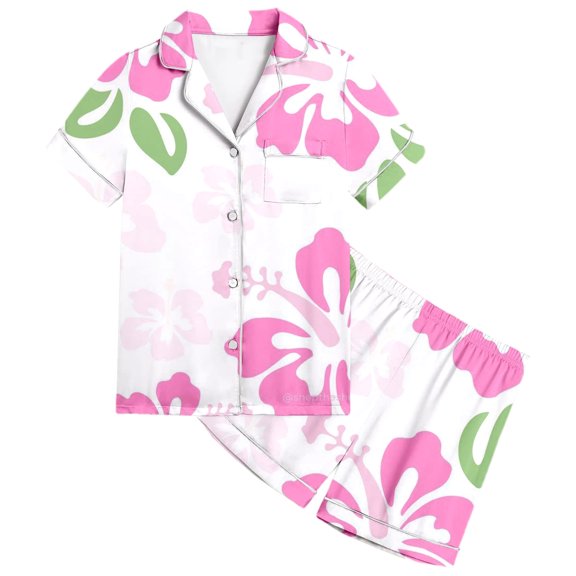 BOOMNY Toddler Girls 2 Peice Pajamas Sets Floral Graphic Short Sleeve Buttons Sleepwear Tops Shorts Pjs Set for Kids Cozy Loungewear Homewear