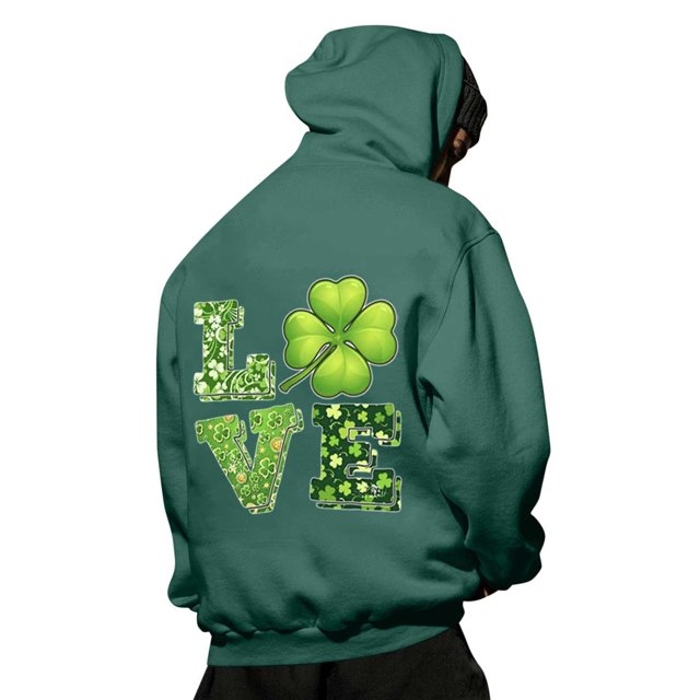 VBARHMQRT Sweatshirts Mens St. Day Hooded Sweatshirt Front Back Partial Print Long Sleeve Hooded Sweatshirt