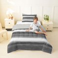 thumbnail image 4 of Homewish Gray Horizontal Stripes Twin Comforter Sets,Aesthetic Artwork Bedding Set,Light Gray Reversible,2-Piece,1 Comforter and 1 Pillowcase, 4 of 7