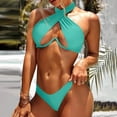 thumbnail image 3 of Women's Bikini Set Halter Neck Underwire Push Up Solid Color Sexy Two Piece Swimsuit for Beach Pool Summer Party,Green,2XL, 3 of 6