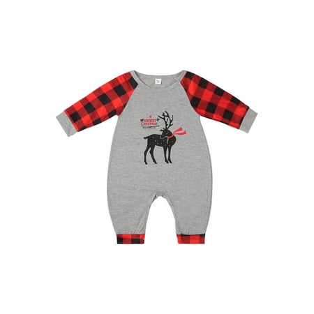 

RUEWEY Christmas Parent-Children Pajamas Sets Reindeer Print Long-Sleeves Tops+Plaid Pants Suits